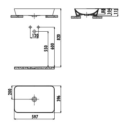 CREAVIT Раковина мебельная накладная (40*60 см) БАЗАЛЬТ UL060.20000 