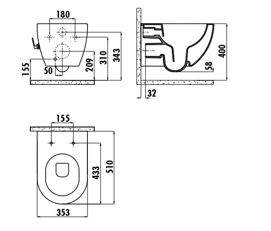 CREAVIT FREE Унитаз подвесной безободковый с биде с краном (холодная вода) FE322.00400 