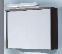 Puris Wave, зеркальный шкаф-купе 90 см (2 двери) с подсветкой, цвет карруба глянцевый