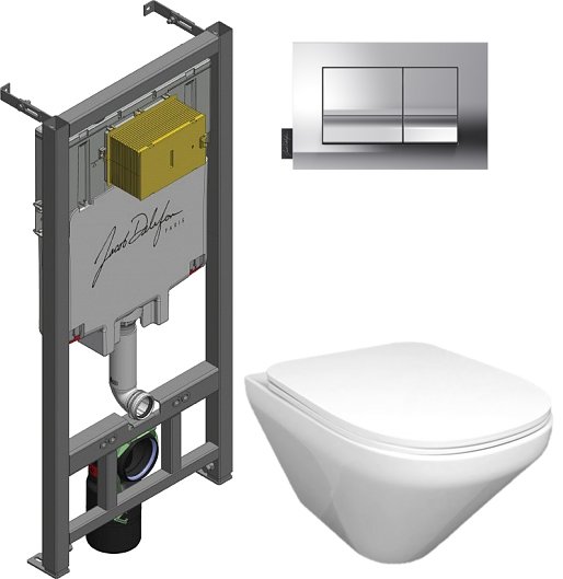E21773RU-00 Унитаз c инсталляцией Jacob Delafon Modern Life, сиденье микролифт, клавиша хром (E29025+E20858-CP+E77168+E77725) 