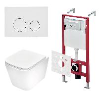TECEspring Base Комплект 4 в 1 инсталяция, панель смыва LT с круглыми кнопками, белый глянц., унитаз модель S