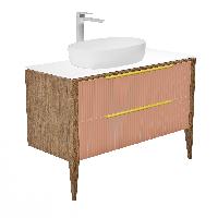 Тумба со столешницей Валенсия, Бежево-розовый /Столешница компакт-плита, Белая