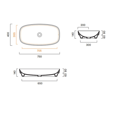 Catalano ALVEA Раковина 75x40 встраиваемая, без отв. под смеситель, покрытие Cataglaze+, цвет Sabbia Satinato 