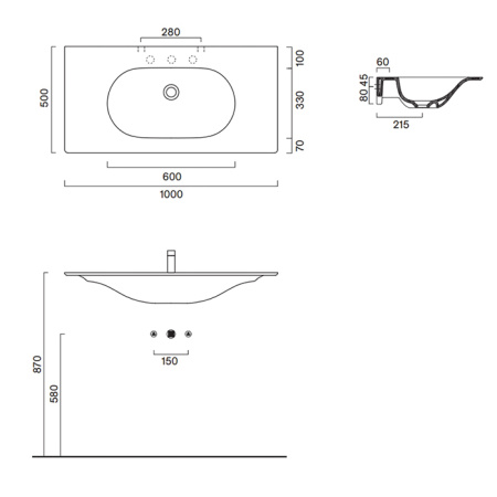 Catalano SFERA Раковина консоль 100x50, с 1 отв. под смеситель, покрытие Cataglaze+ , цвет черный матовый 