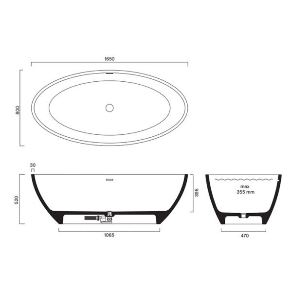 Catalano SOLID Ванна  165x80h52 с переливом, сифон в комплекте, цвет Seta Satinato 
