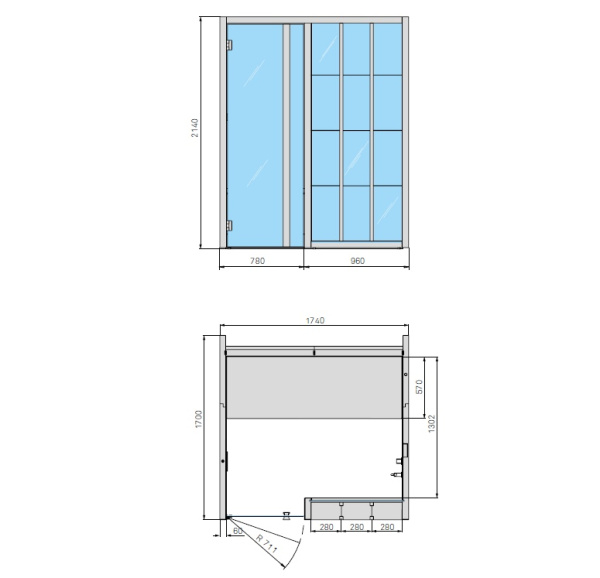 Effegibi Yoku H Shelf Хаммам 174x170h214см, пристенная, цвет: осина термообработанная/Calacatta Gold Extra 