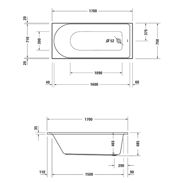 Duravit D-Neo  Ванна акриловая встраиваемая 1700 x 750 мм, цвет: белый (Спеццена) 