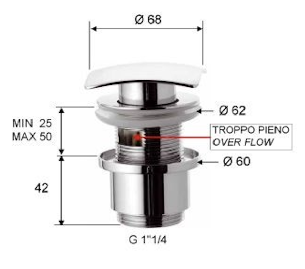 Донный клапан с переливом 1”1/4 Remer 905SCC114VO, латунь состаренная 