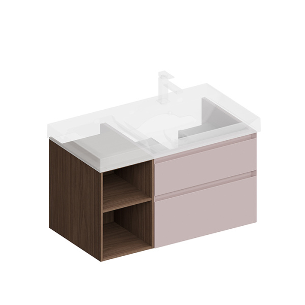 Kerama Marazzi Тумба CUBO правая подвесная с ящиками 90, мальва матовая (розовый)- структ.орех 