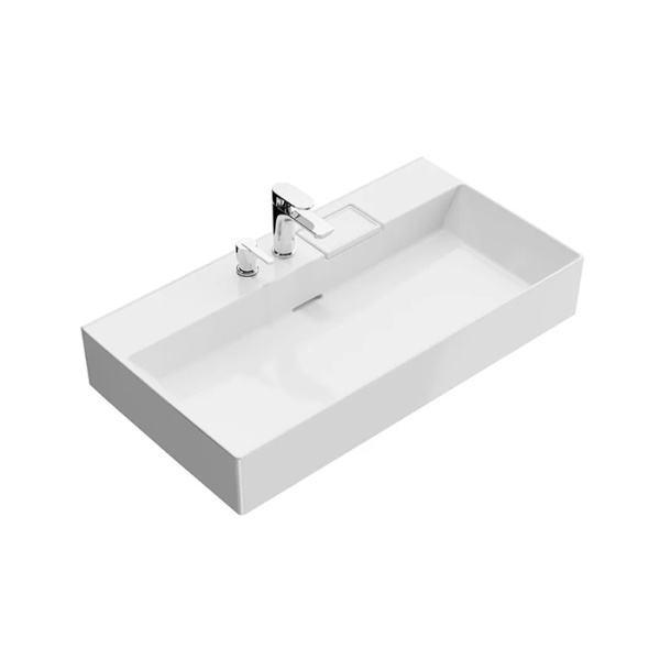 Kerama Marazzi Раковина LOGICA мебельная\подвесная  90*48*14,5см, с 2 отв.под смеситель, с переливом, белая глянцевая 