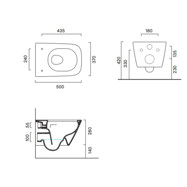 Catalano GREEN Унитаз подвесной 50x37, безободковый, смыв Tornado, покрытие Cataglaze+, без крепежа, цвет белый глянцевый 