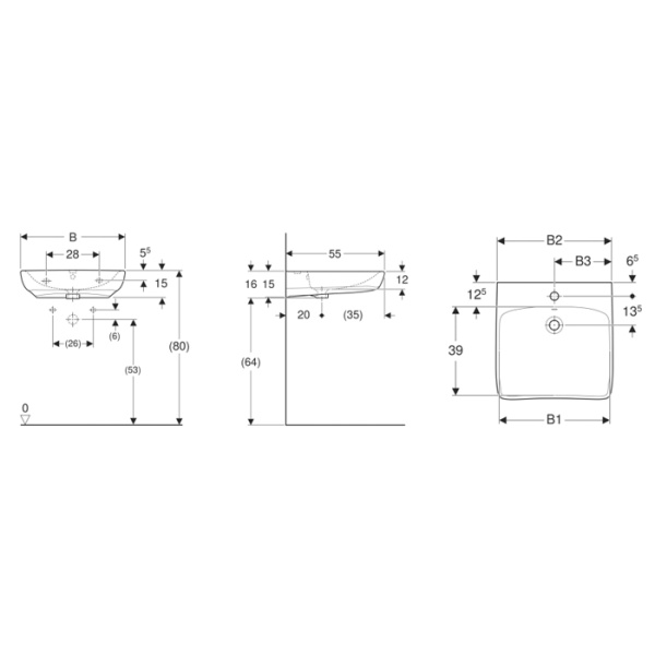 Geberit Selnova Comfort Раковина 650х550х160 мм с 1 отв. под смеситель, для ММГН, цвет белый глянцевый 