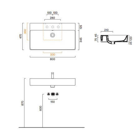 Catalano PREMIUM Раковина 80x47, без отв. под смеситель, покрытие Cataglaze+, цвет белый глянцевый 
