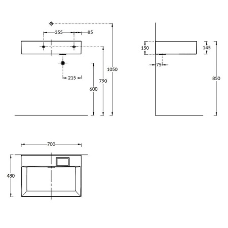 Kerama Marazzi Раковина LOGICA мебельная\подвесная, 70*48*14,5см, без отв. под смеситель, с переливом, белая глянцевая 