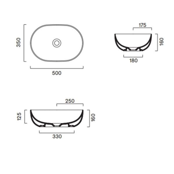 Catalano SFERA Раковина 50x35 h16 накладная, без отв. под смеситель, покрытие Cataglaze+, цвет белый глянцевый 