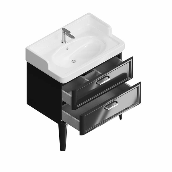 Kerama Marazzi Тумба POMPEI напольная с 2 ящиками 80, черная глянцевая (замена PO.N.80.2\BLK) 