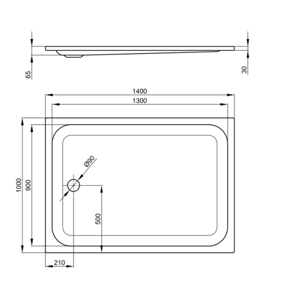 BETTE Душевой поддон 1400x1000x65 мм, прямоугольный, D90 мм, с противоскользящим покрытием. цвет белый 