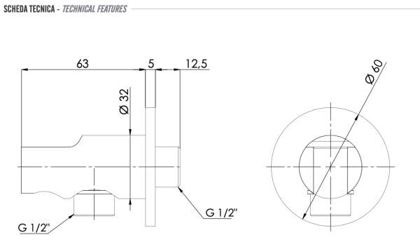 Держатель ручного душа с подключением шланга Remer 337MXV, сталь 