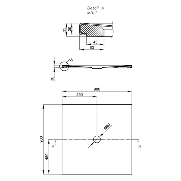 BETTE FLOOR Душевой поддон квадратный 900х900 мм., с полистироловой опорой EPS, диаметр сливного отверстия 90 мм., с шумоизоляцией, цвет белый 