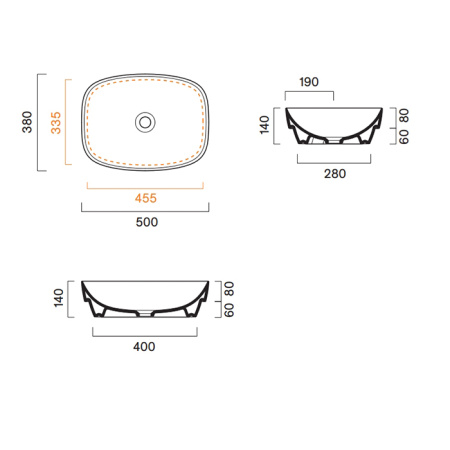 Catalano ALVEA Раковина 50x38 встраиваемая, без отв. под смеситель, покрытие Cataglaze+, цвет белый глянцевый 