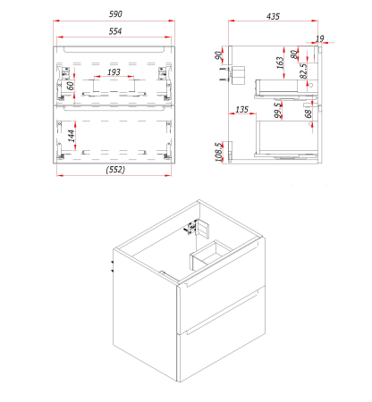 Тумба под раковину/столешницу Дион, Платиновый 60 