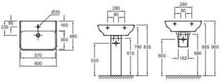 EGD112-00 раковина подвесная STRUKTURA с отв. д/смесителя, с переливом /60х48/(белый) 