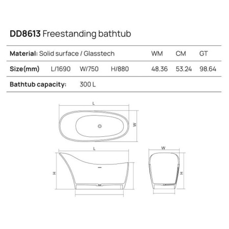 DEA DESIGN Elegant Ванна отдельностоящая 169x75xh88 см, материал: Glasstech прозрачная смола, цвет: Emerald R3 
