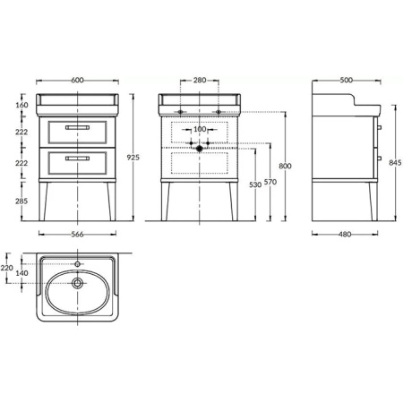 Kerama Marazzi Тумба POMPEI напольная с 2 ящиками 60, черная глянцевая (замена PO.N.60.2\BLK) 