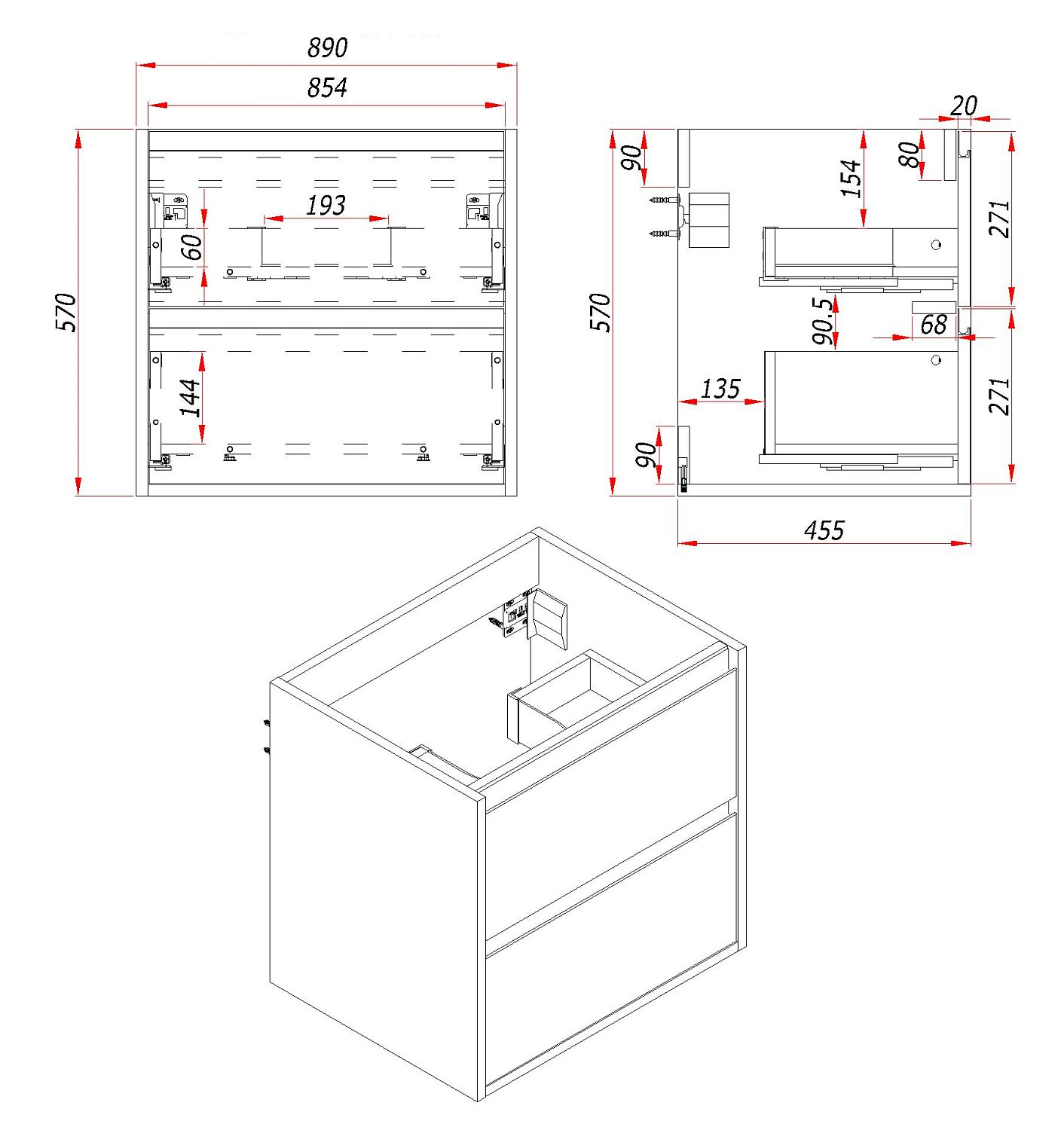 Тумба под раковину/столешницу Парма, Аттик 90