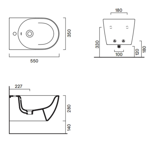 Catalano SFERA Биде подвесное 55x35, с 1 отв. под смеситель, покрытие Cataglaze+, без крепежа, цвет Sabbia Satinato 