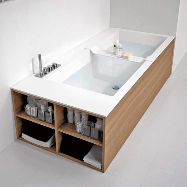 ANTONIO LUPI BIBLIO Ванна прямоугольная (4 стороны) 2000х900х535 мм., с нажимным донным клапаном, Corian, ванна белая, отделка Rovere naturale 