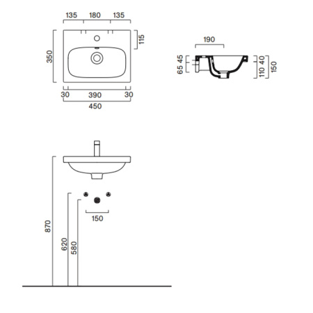 Catalano ALVEA Раковина 45x35, без отв. под смеситель, покрытие Cataglaze+, цвет белый глянцевый 