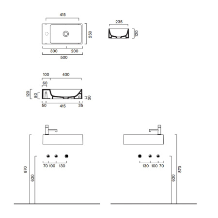Catalano PREMIUM Раковина 50x25, без отв. под смеситель, покрытие Cataglaze+, цвет белый глянцевый 