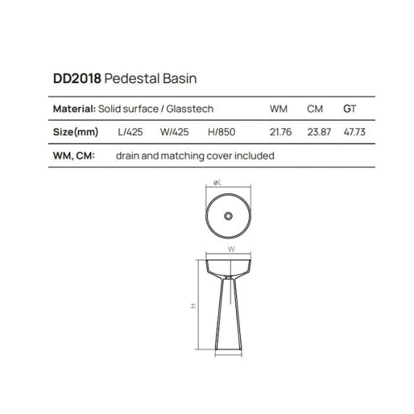 DEA DESIGN Washbasins Раковина напольная 42,5x42,5xh85 см, материал: Solid Surface искуственный камень, цвет: Black №16 