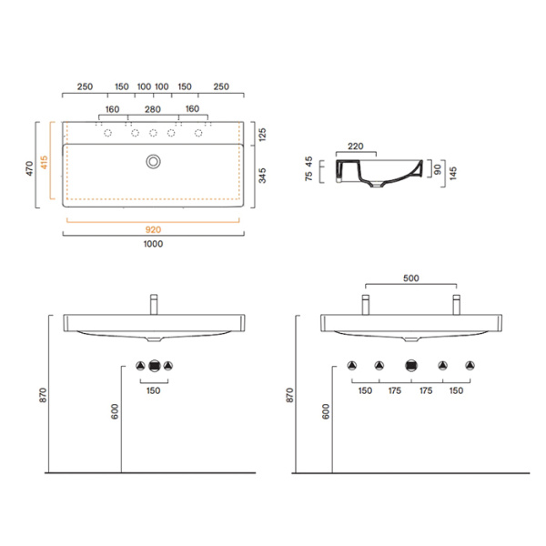 Catalano GREEN Раковина 100x47, с 2 отв. под смеситель, покрытие Cataglaze+ , цвет белый глянцевый 