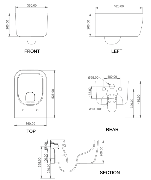 Чаша подвесного унитаза GSG Ceramic Design Brio BRWCSO001, белый матовый 