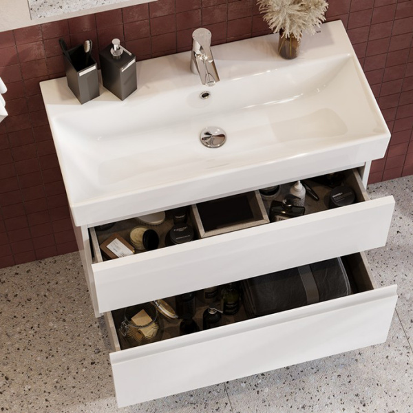 Roca OLETA Тумба подвесная 760х374х548 мм. для раковины 800 мм, с 2 ящиками, белый матовый 