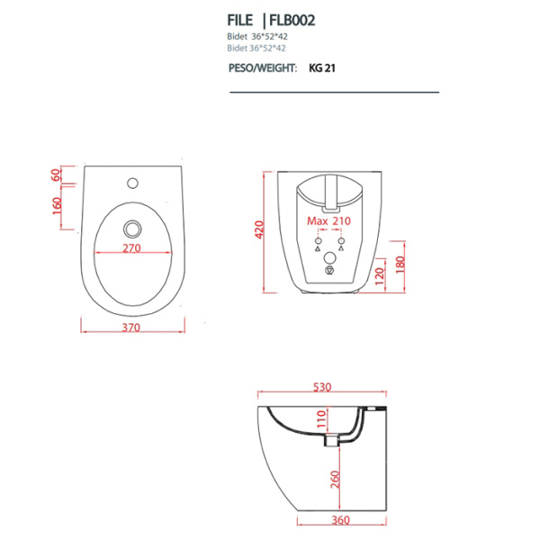 Artceram FILE 2.0 Биде напольное 36х52 см, 1 отверстие, цвет: матовый белый 