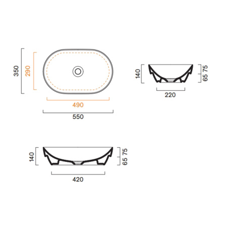 Catalano SFERA Раковина 55x35 h14 встраиваемая, без отв. под смеситель, покрытие Cataglaze+, цвет белый глянцевый 