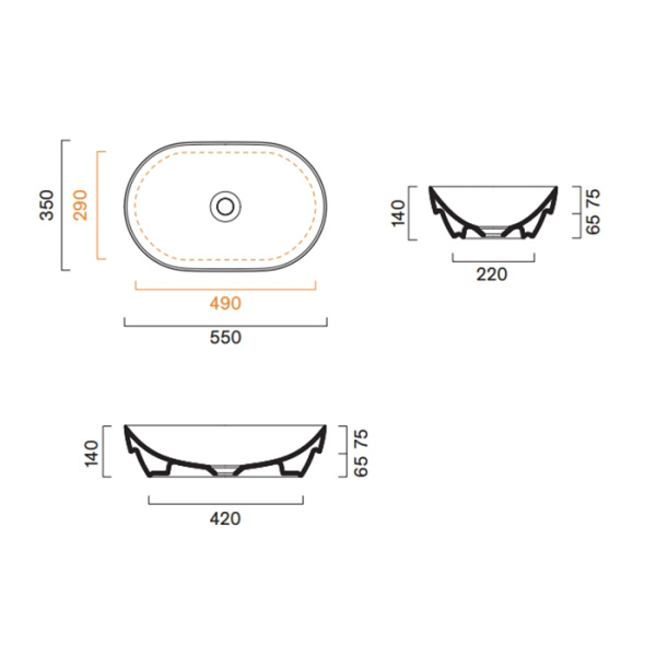 Catalano SFERA Раковина 55x35 h14 встраиваемая, без отв. под смеситель, покрытие Cataglaze+, цвет белый глянцевый 
