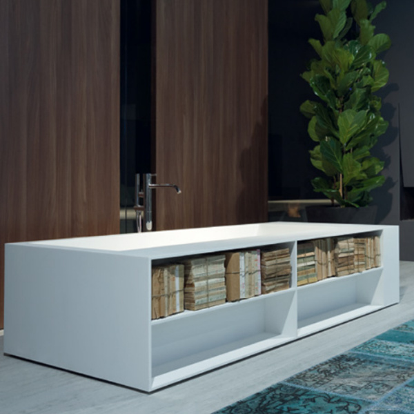 ANTONIO LUPI BIBLIO Ванна отдельностоящая 2000х1000х535 мм., левая, с открытыми нишами, с ножками и нажимным донным клапаном, Corian, цвет белый 