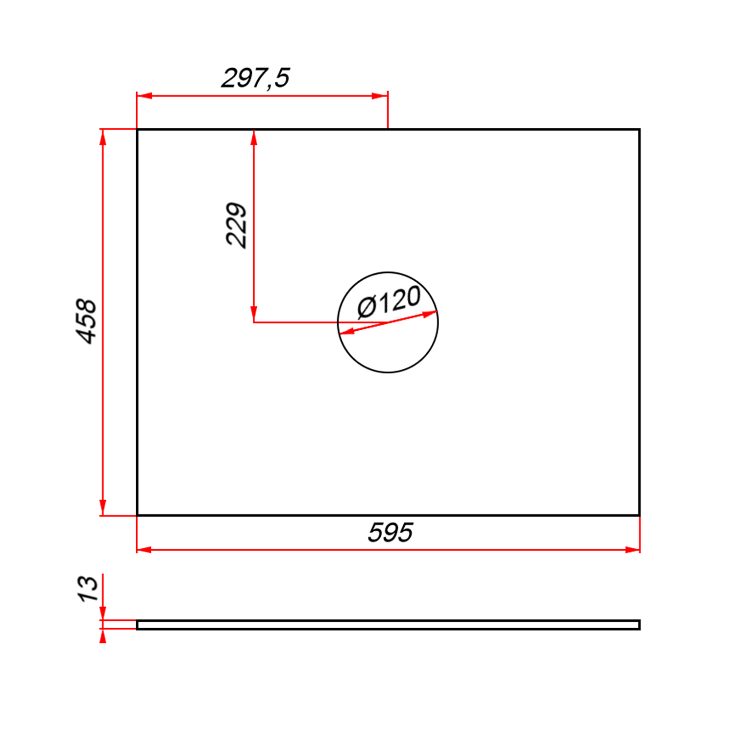 Столешница пластик Компакт-плита 13 мм Куритиба,1 вырез, (с наметками под 1 вырез), 595х458 мм
