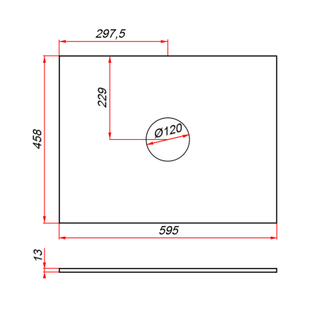 Столешница пластик Компакт-плита 13 мм Куритиба,1 вырез, (с наметками под 1 вырез), 595х458 мм 