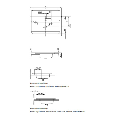 BETTE One Раковина встраиваемая на столешницу 800×495×130 мм,  с 1 отв под смес. с перел. с крепл. в компл.цвет белый (СПЕЦЦЕНА со склада) 
