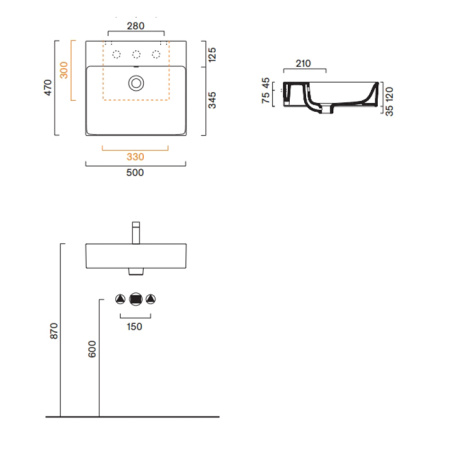 Catalano PREMIUM Раковина 50x47, без отв. под смеситель, покрытие Cataglaze+, цвет белый глянцевый 
