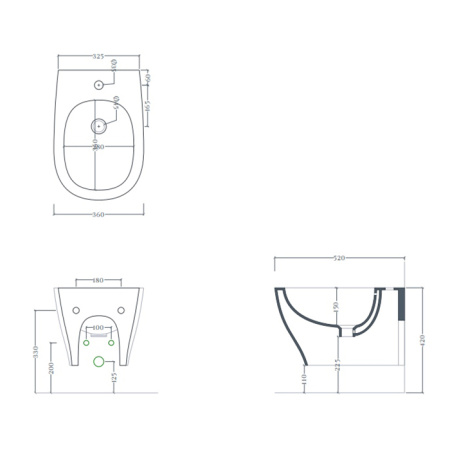 Artceram TEN 4.0  Биде подвесное 36х52, с 1 отв под смеситель, с креплениями, цвет белый (Цена по акции) 