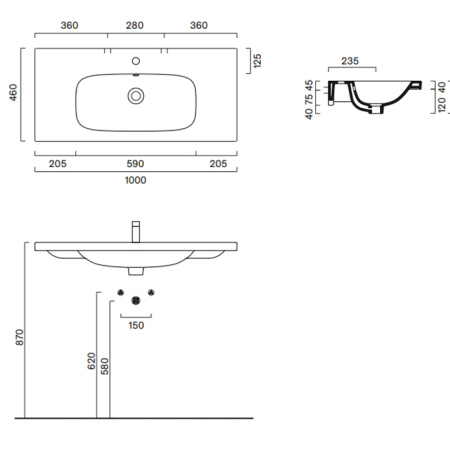 Catalano ALVEA Раковина 100x46, с 1 отв. под смеситель, покрытие Cataglaze+, цвет белый глянцевый 