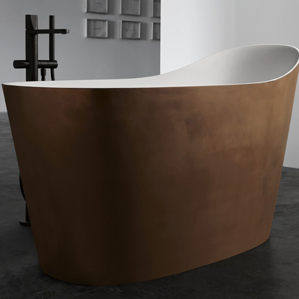 ANTONIO LUPI MASTELLO Ванна отдельностоящая 1350х750х870 мм, с нажимным донным клапаном, сифоном и гибким шлангом, Flumood, внешняя отделка Rame 