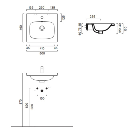 Catalano ALVEA Раковина 50x46, с 1 отв. под смеситель, покрытие Cataglaze+, цвет белый глянцевый 