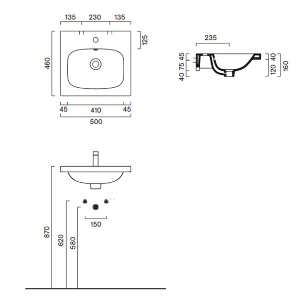 Catalano ALVEA Раковина 50x46, с 1 отв. под смеситель, покрытие Cataglaze+, цвет белый глянцевый 